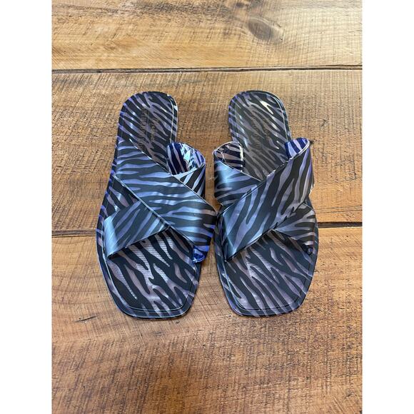 NWT‎ Womens Anthropologie Matisse Jelly Slide Sandals Animal Zebra Print Size 6 - Picture 1 of 6